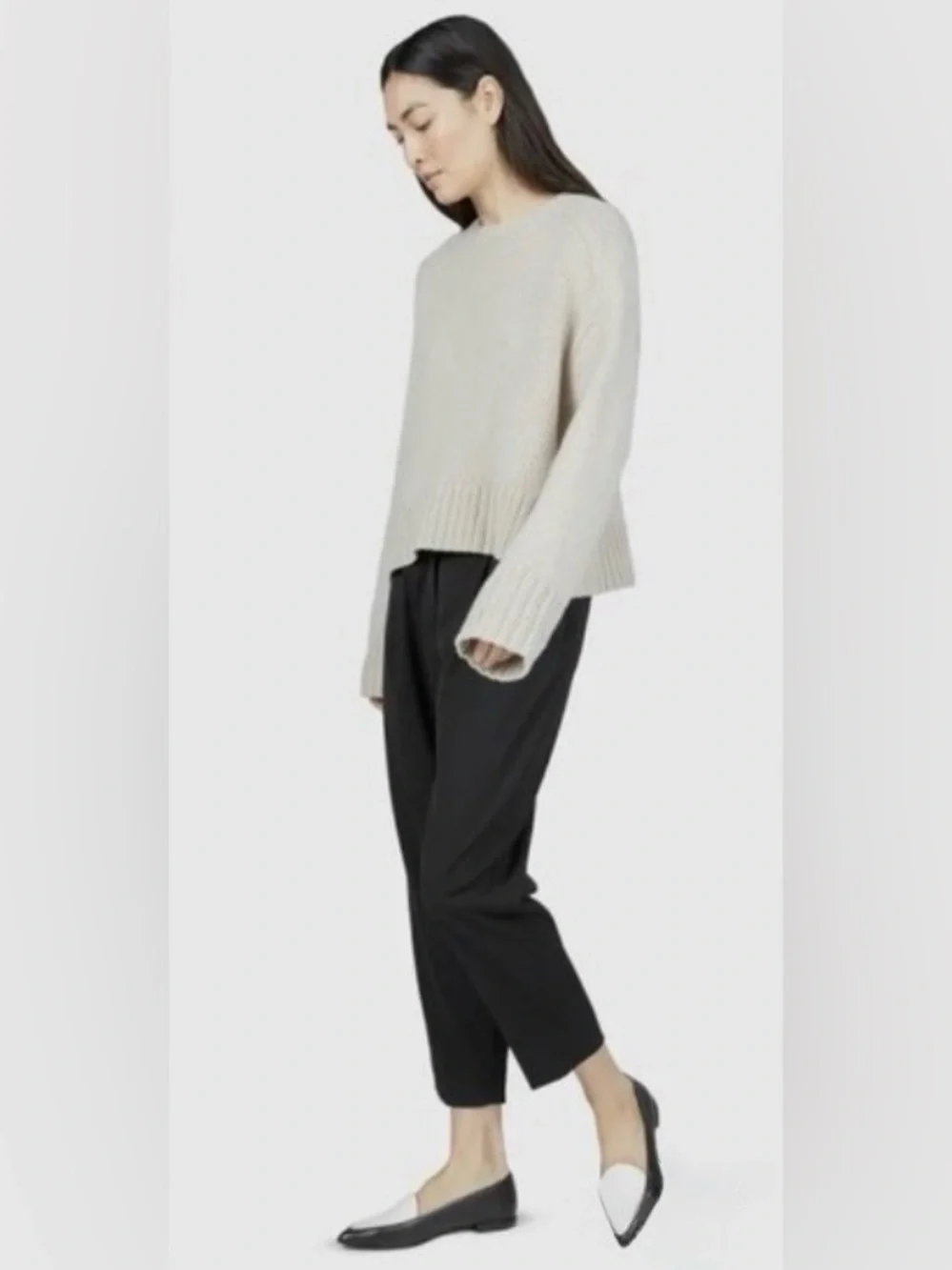 NIB [Everlane] Pointed Toe Italian Leather Black/White Flats Women’s 8.5 - Picture 2 of 15